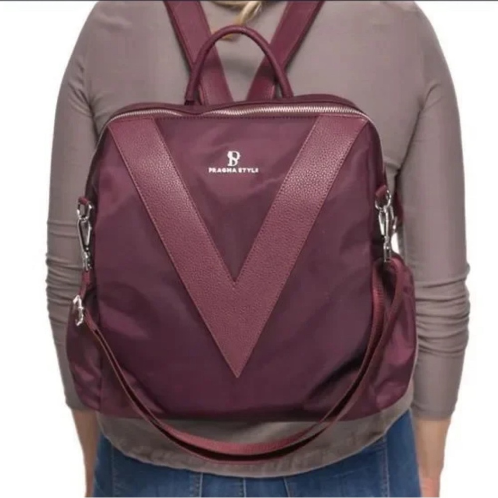 V-Style Burgundy/Purple anti-theft RFID Protection Triple Traveling Position Bag